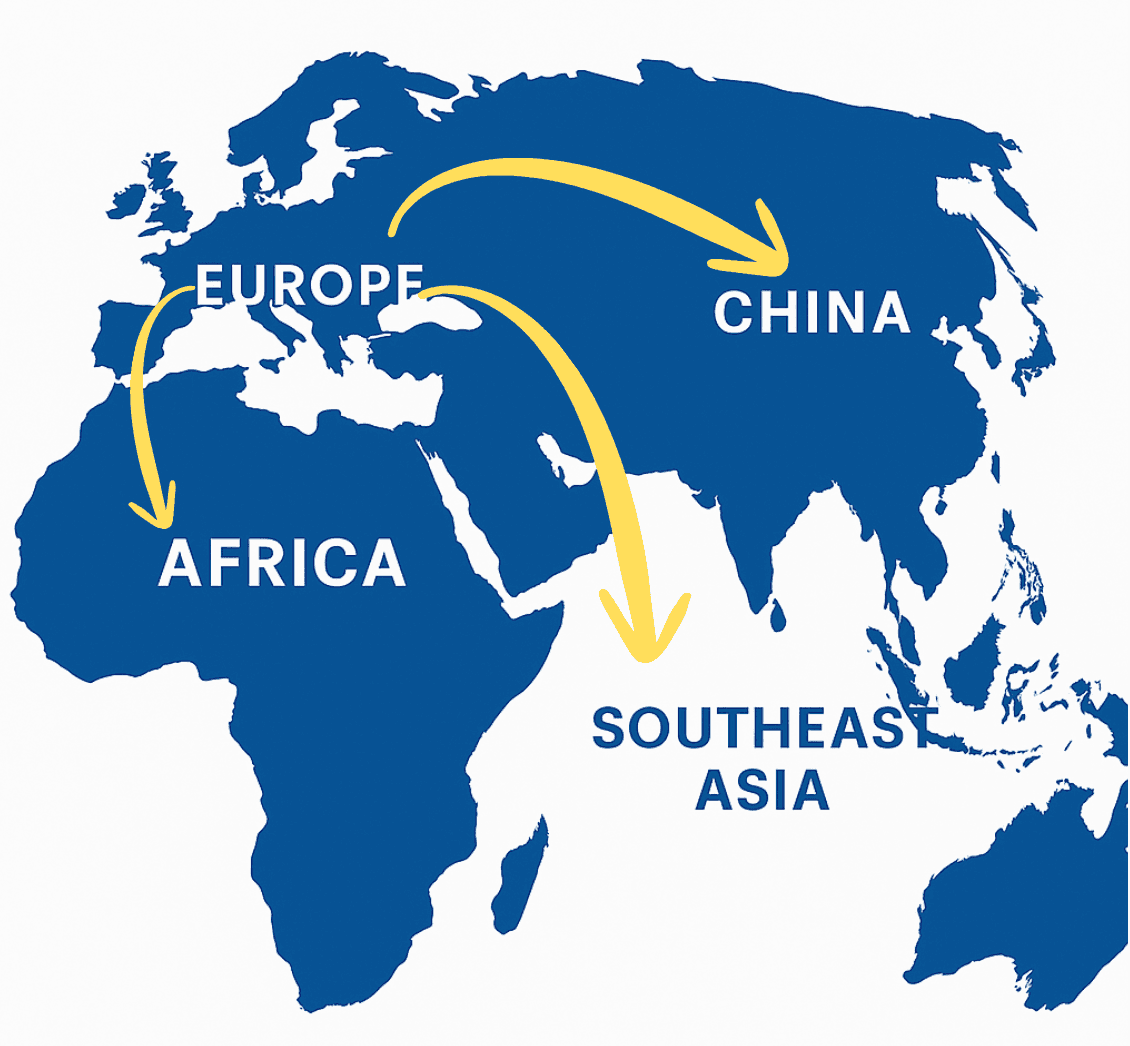 Trade Map showing Europe to Africa & China routes